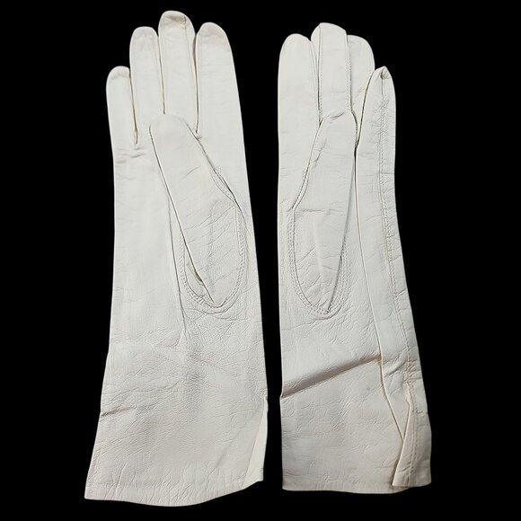 Vintage 100% Leather Silk Lined Opera Gloves By Fownes Made In France Size 7 - Picture 2 of 6